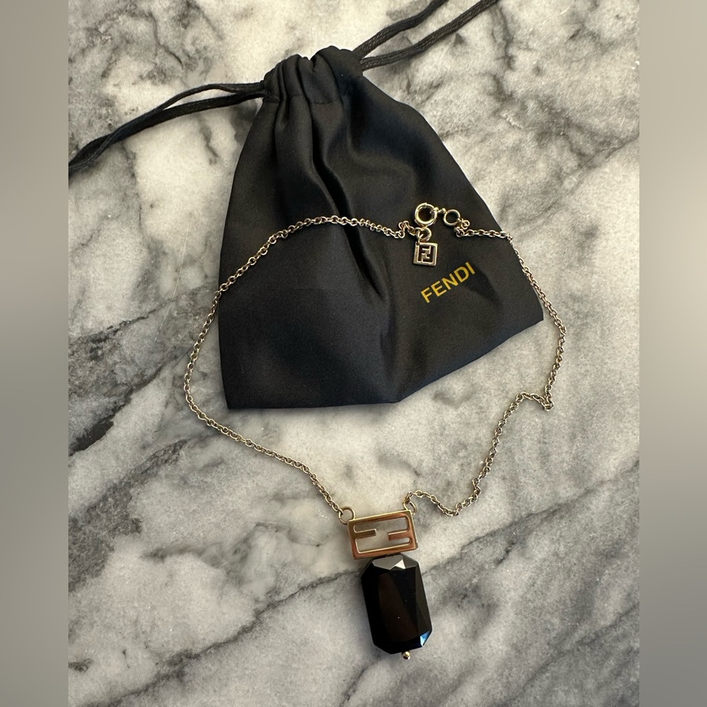 Fendi Gold and Black Gemstone Necklace